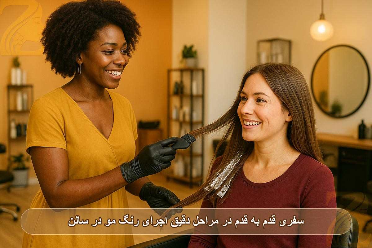 سفری قدم به قدم در مراحل دقیق اجرای رنگ مو در سالن