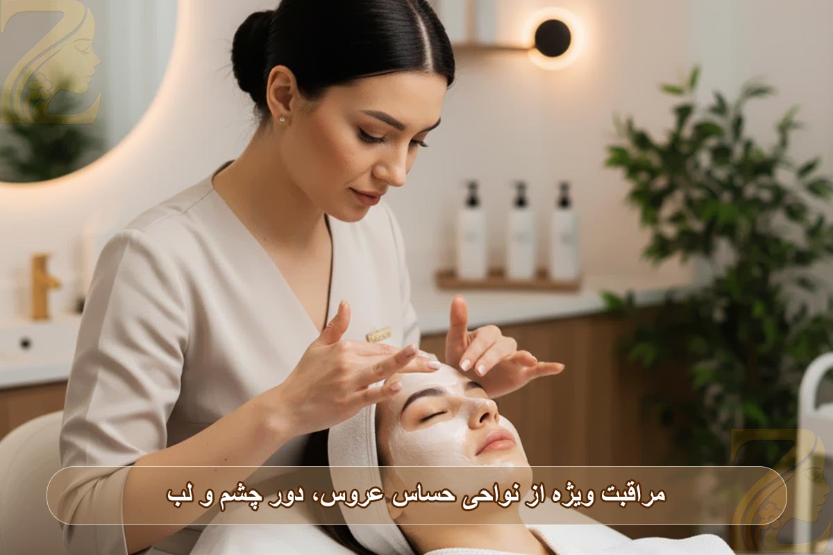 مراقبت ویژه از نواحی حساس پوست عروس بخصوص دور چشم و لب