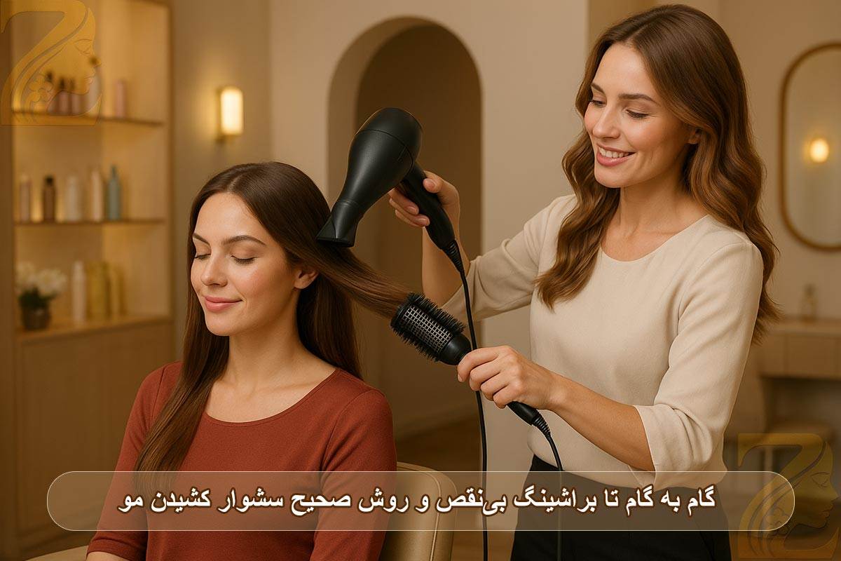  گام به گام تا براشینگ بی‌نقص و روش صحیح سشوار کشیدن مو